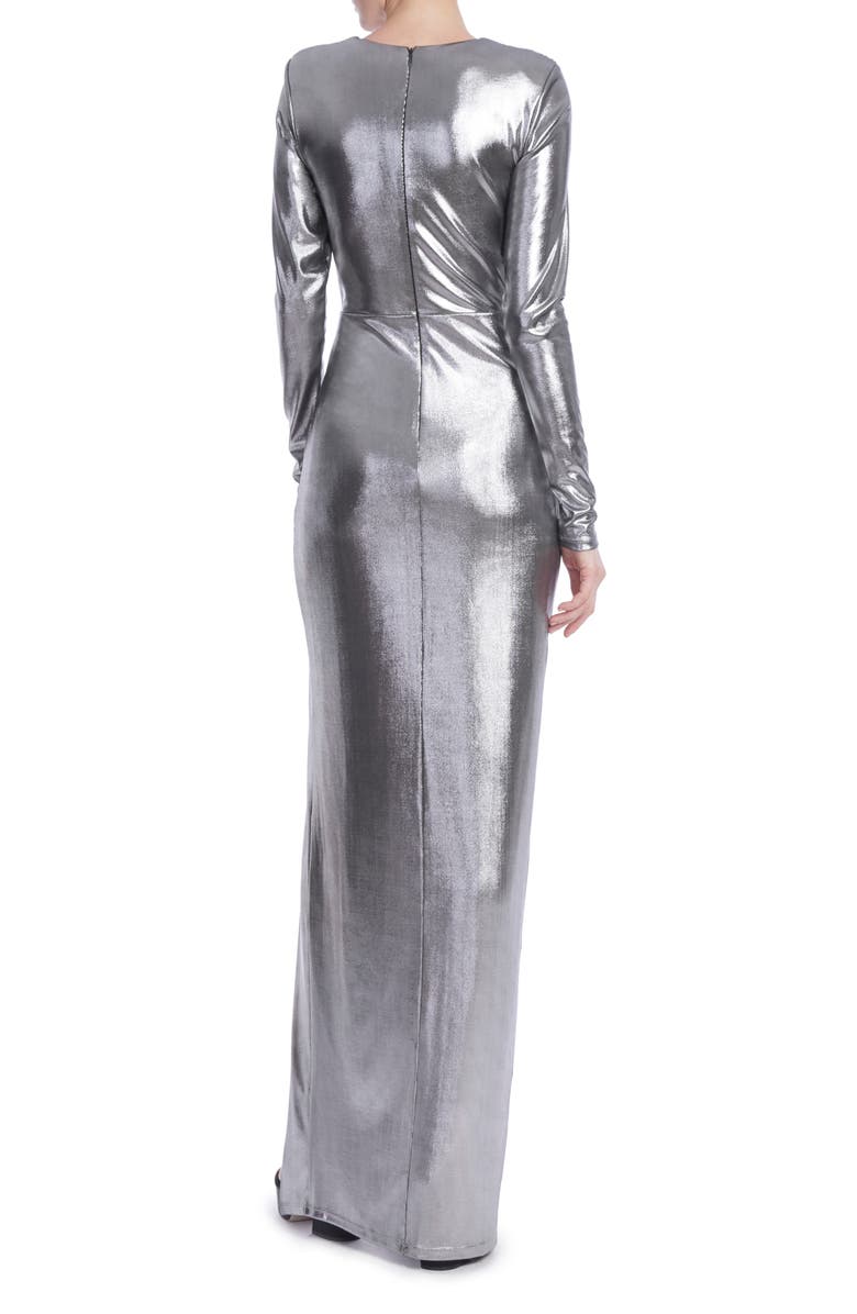 Jewel Badgley Mischka Metallic Long Sleeve Gown, Alternate, color, 