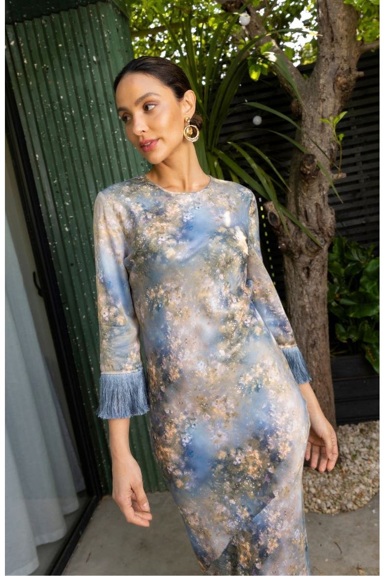 Dolly Fringe Sleeve Dress, Alternate, color, Blue Print