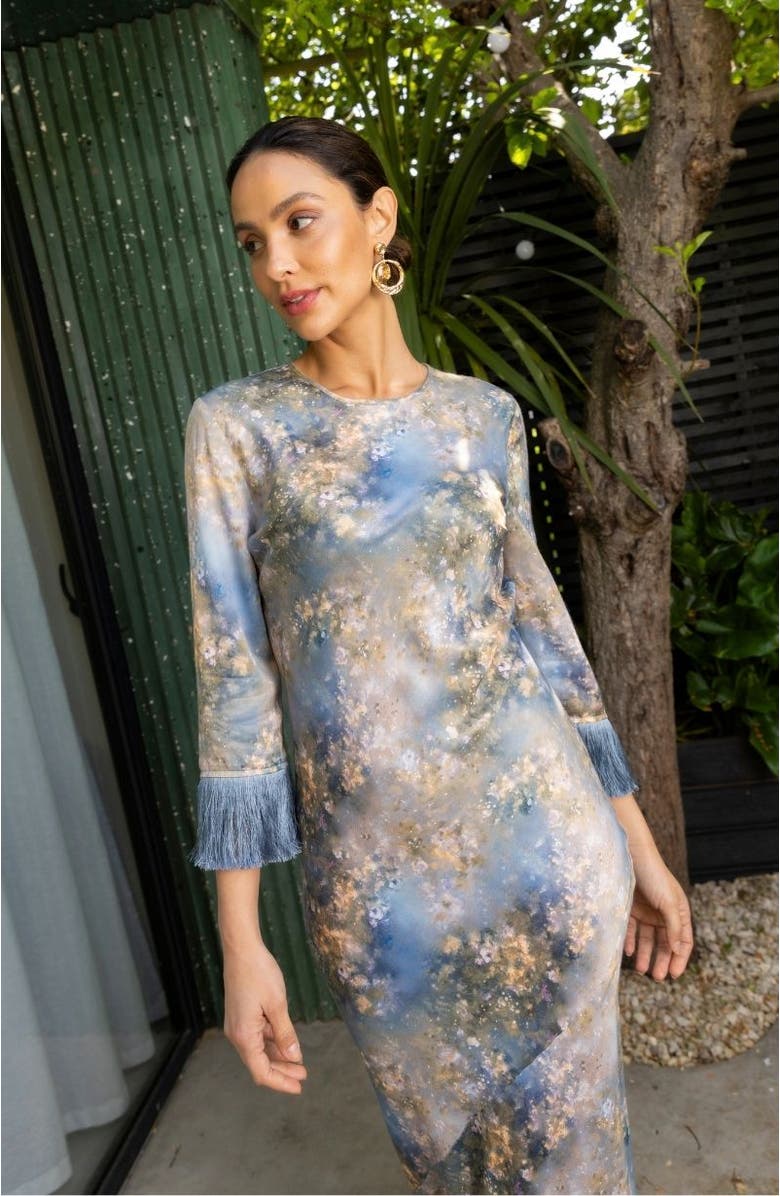 Rewritten Dolly Fringe Sleeve Dress, Alternate, color, Blue Print