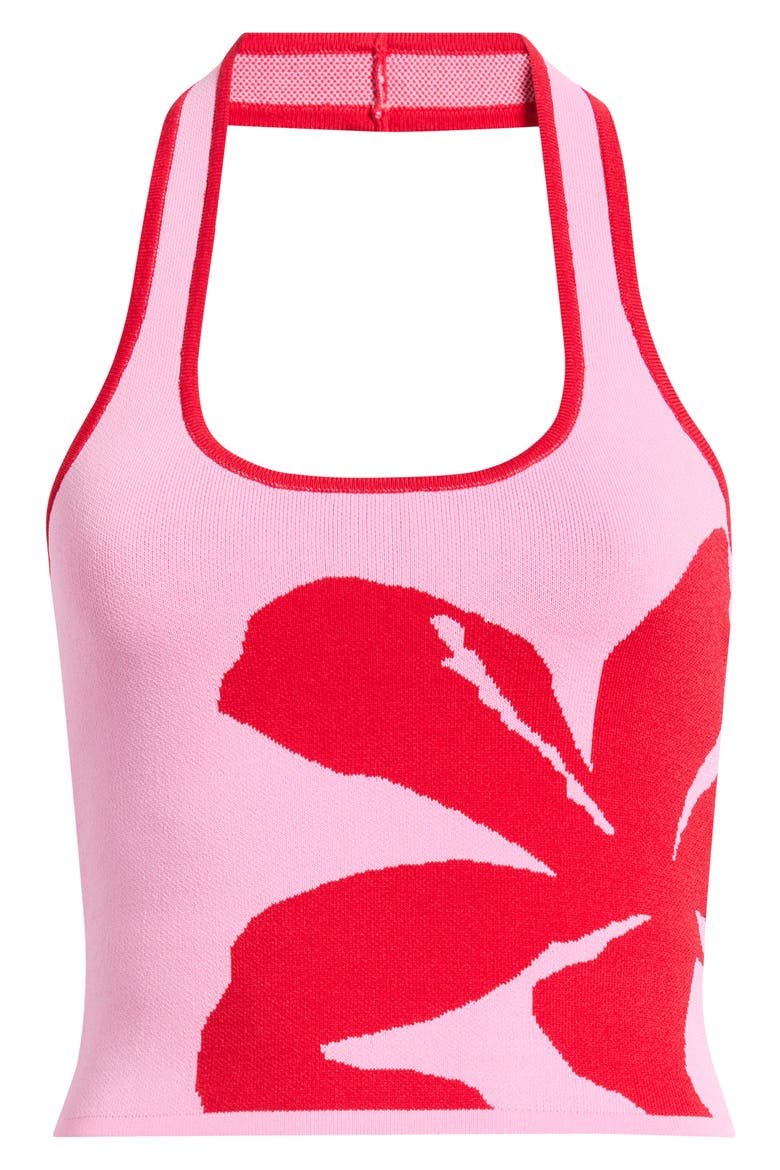 Floral Knit Halter Tank Top, Alternate, color, BERRY BLISS