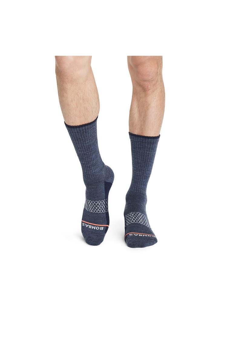 Heathered Colorblock Merino Wool Blend Calf Socks, Alternate, color, BLUE AGATE