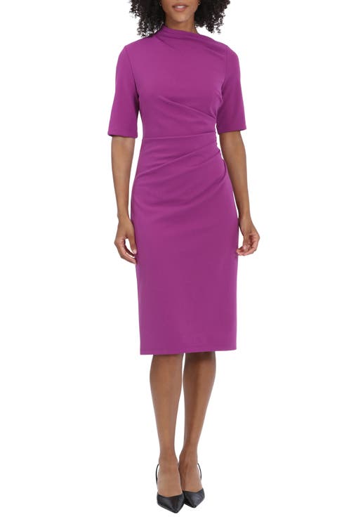 Asymmetric Neck Sheath Midi Dress