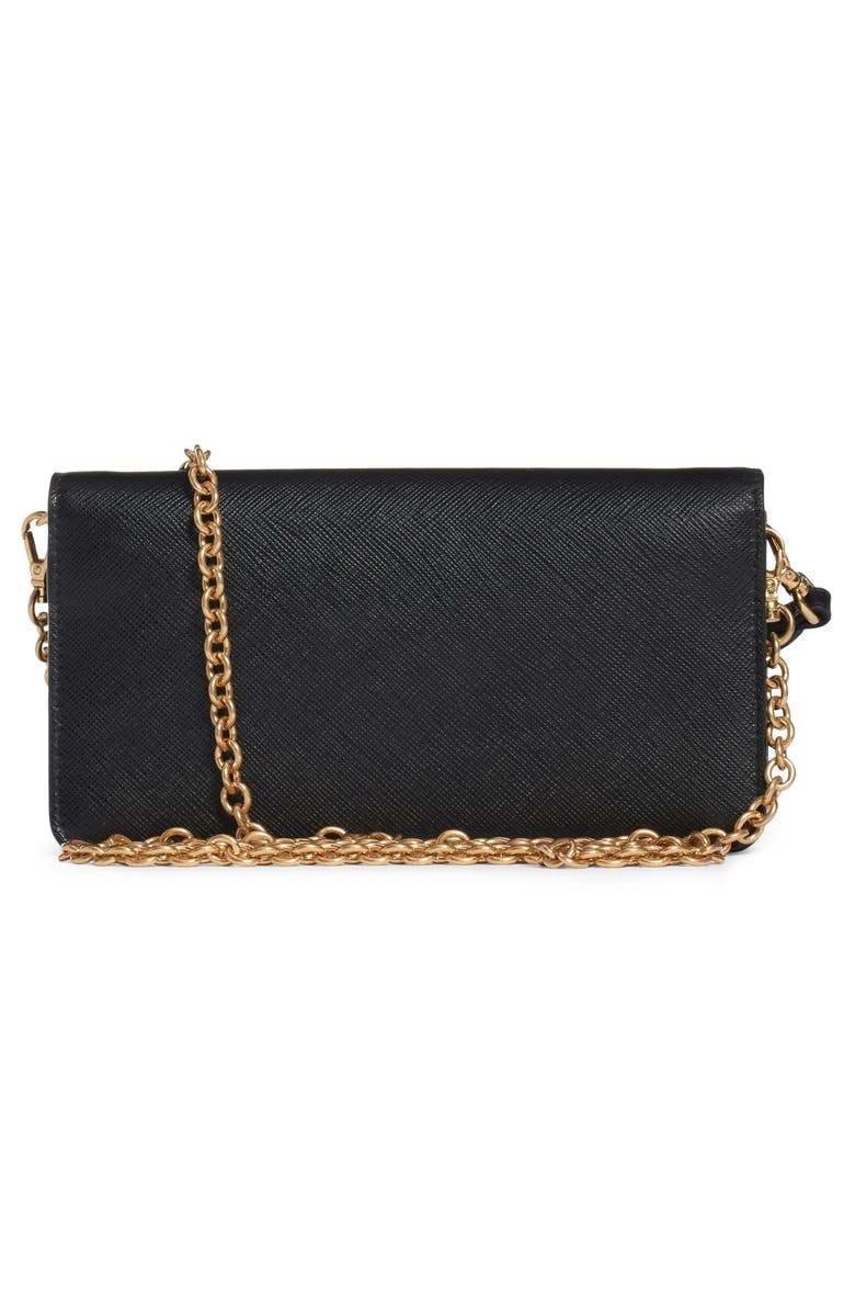 Prada Mini Monochrome Leather Wallet on a Chain, Alternate, color, 