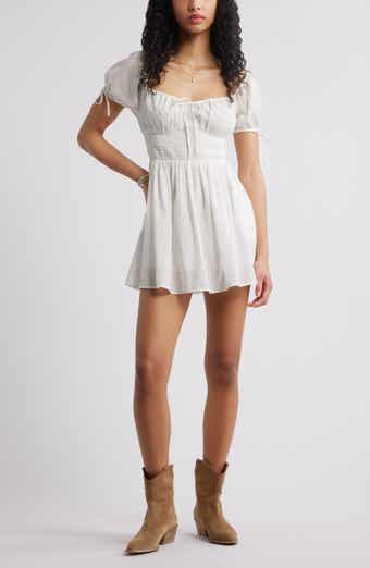 BP. Puff Sleeve Smocked Waist Cotton Sundress