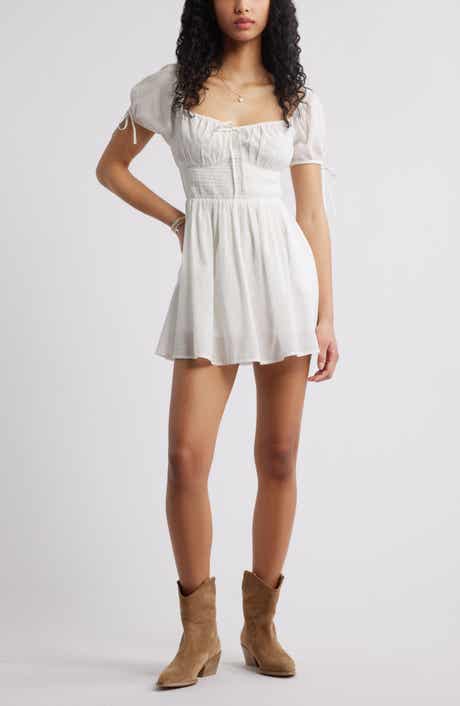 BP. Puff Sleeve Smocked Waist Cotton Sundress