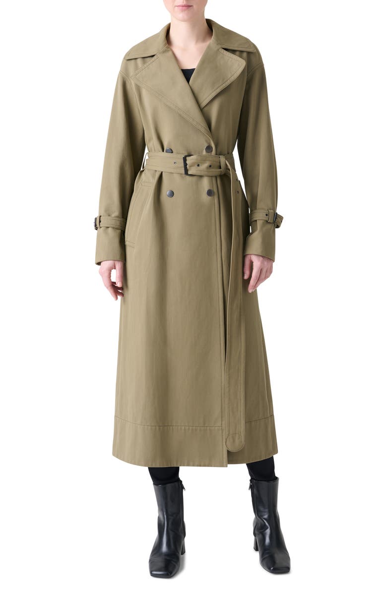 Akris punto Double Breasted Cotton Gabardine Trench Coat, Main, color, Khaki