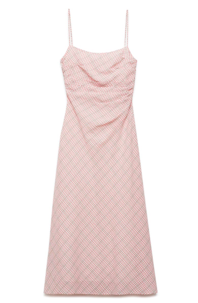 MANGO Check Print Midi Slipdress, Main, color, Pastel Pink