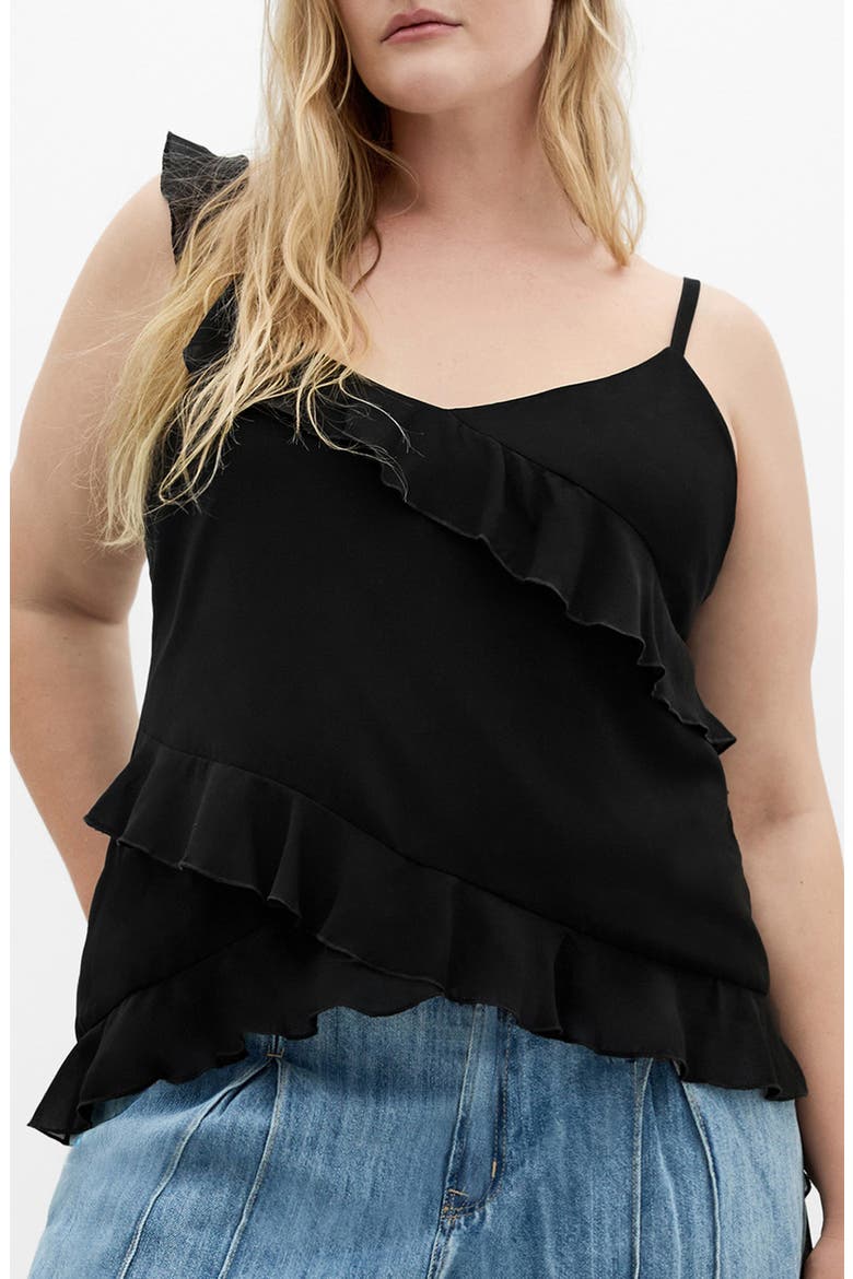 Waverly Ruffle Asymmetric Tank, Main, color, BLACK