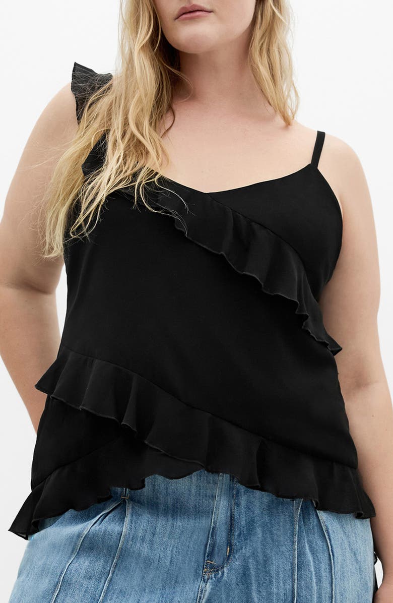 City Chic Waverly Ruffle Asymmetric Tank, Main, color, Black