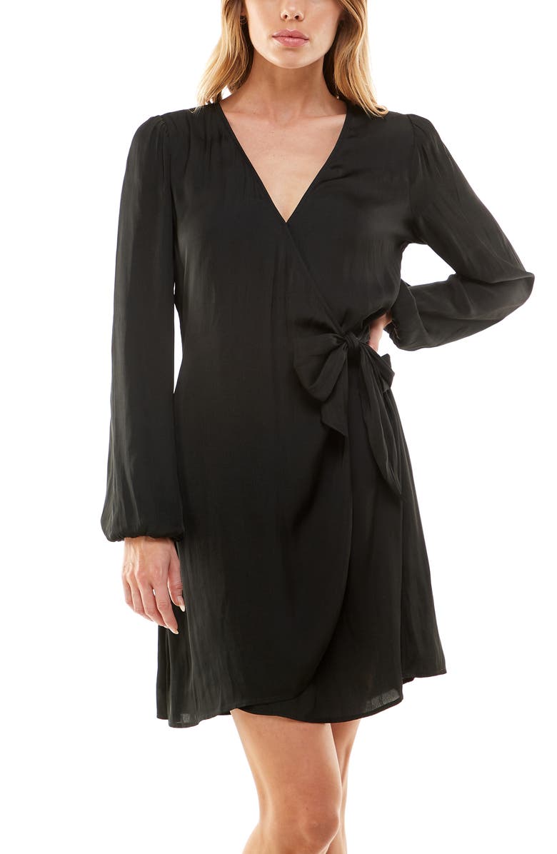 Socialite Satin Long Sleeve Wrap Dress, Alternate, color, 