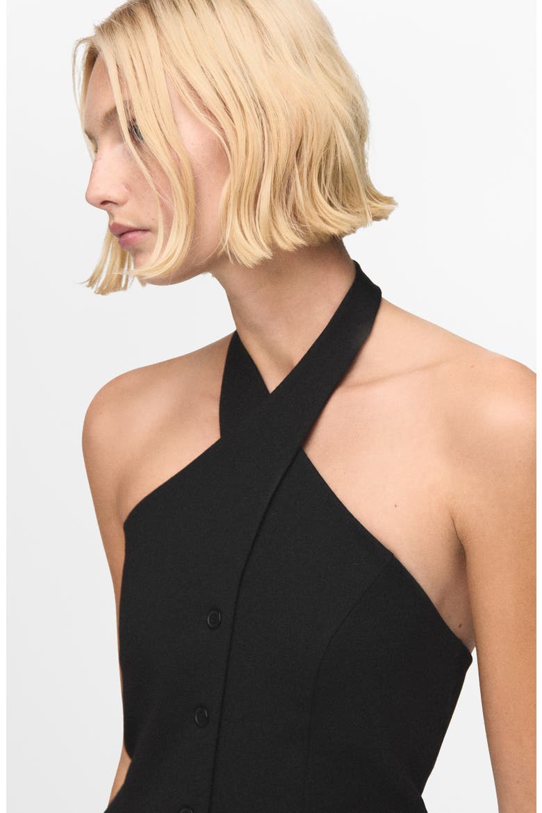 Halter Button-Up Crop Top, Alternate, color, BLACK
