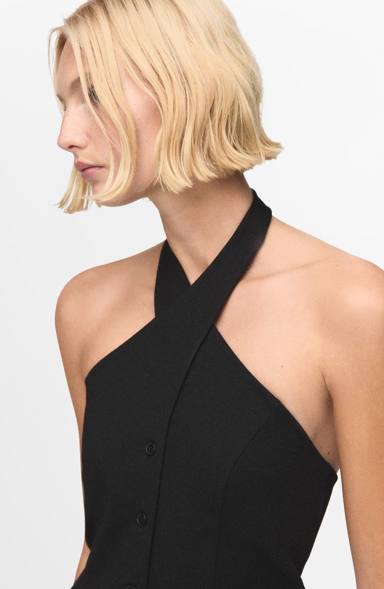 MANGO Halter Button-Up Crop Top, Alternate, color,