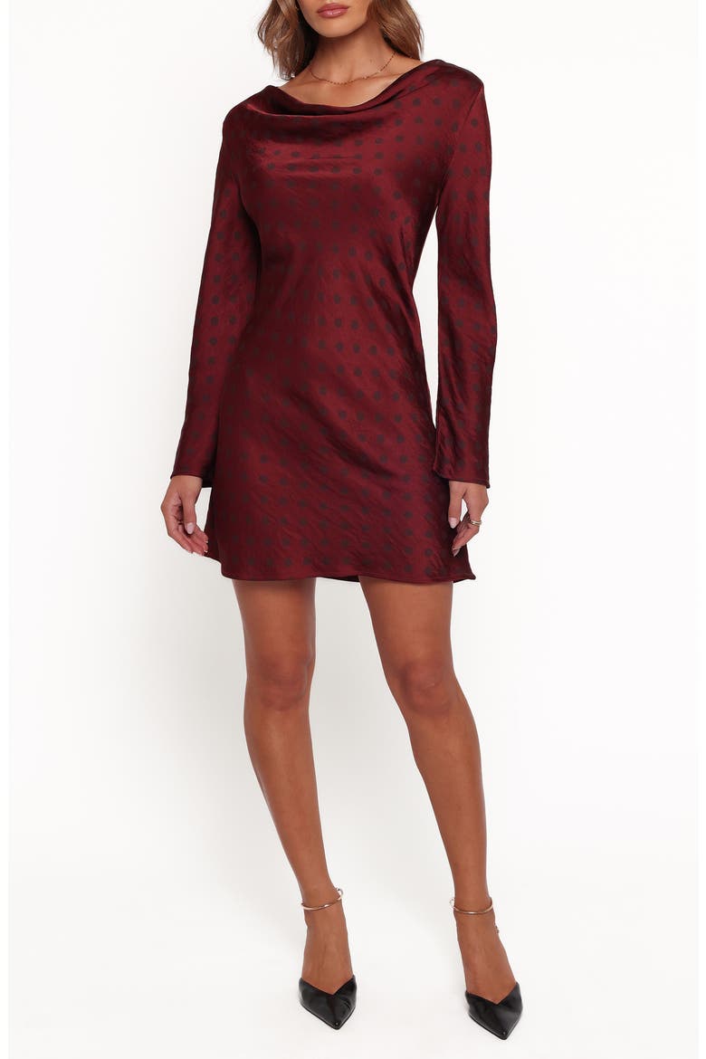 Idalee Long Sleeve Minidress, Main, color, BROWN/ MAROON POLKA DOT