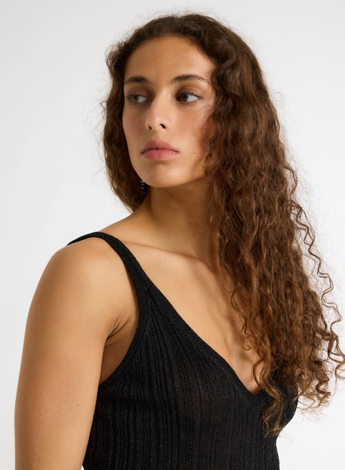 Majestic Filatures Novelty Metallic Rib V-neck Tank In Black