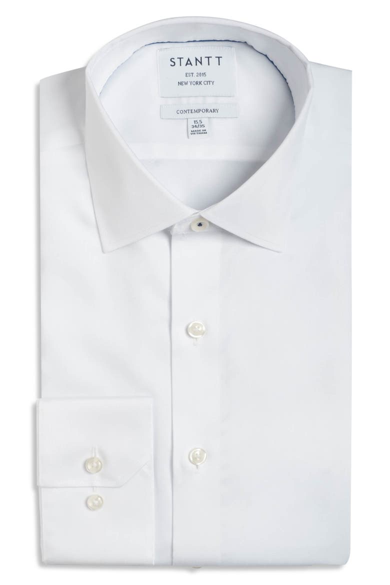 Contemporary Fit Wrinkle Resistant Cotton Twill Dress Shirt, Main, color, WHITE
