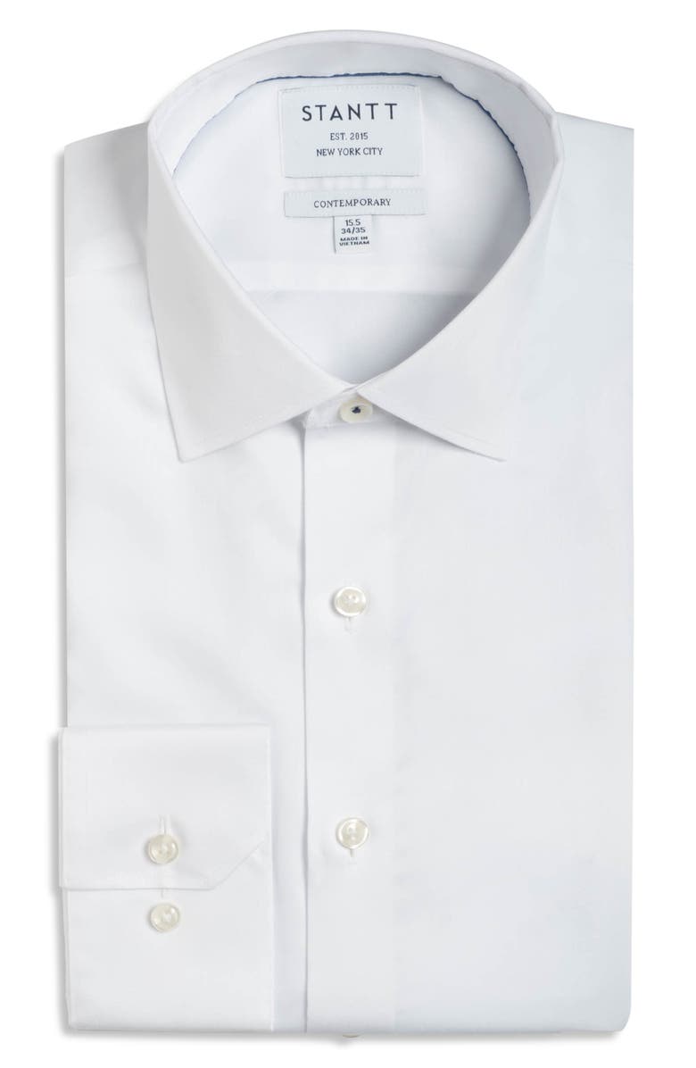 Stantt Contemporary Fit Wrinkle Resistant Cotton Twill Dress Shirt, Main, color, White