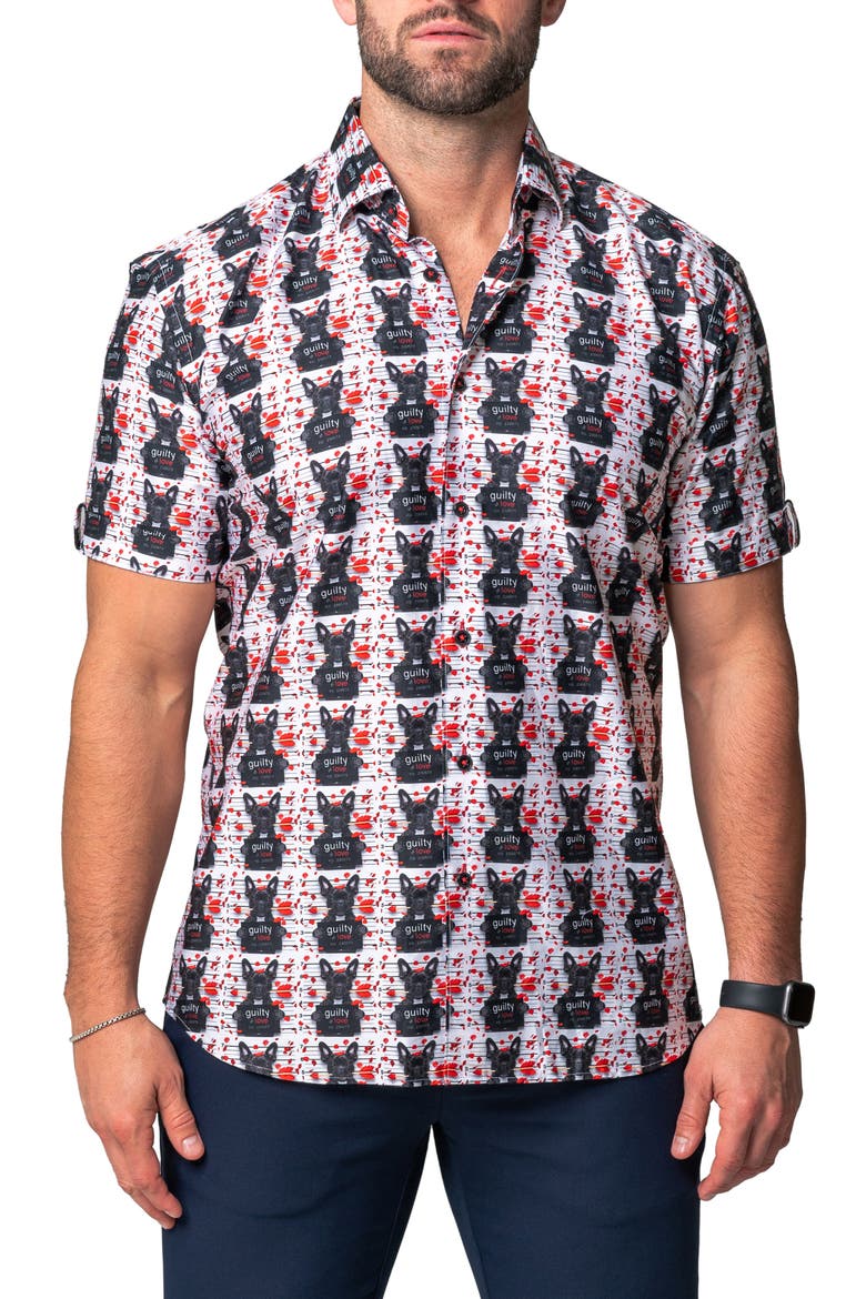 Galileo Guilty Dog Regular Fit Short Sleeve Button-Up Shirt, Main, color, WHITE