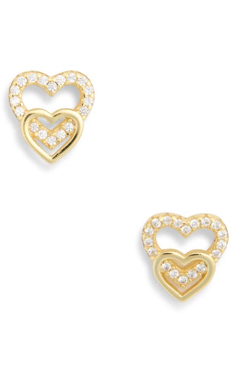 Cubic Zirconia Heart Shadow Stud Earrings
