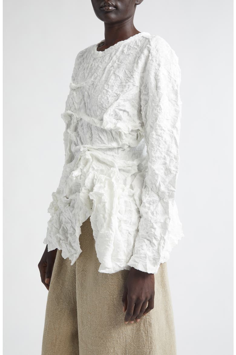 Raschel Knit Crushed Ruffle Top, Alternate, color, WHITE