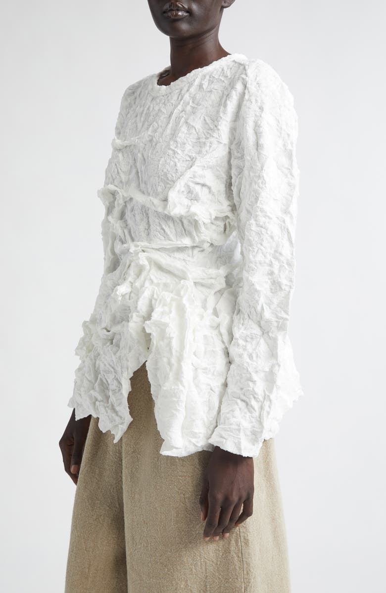 Comme des Garçons Raschel Knit Crushed Ruffle Top, Alternate, color, White