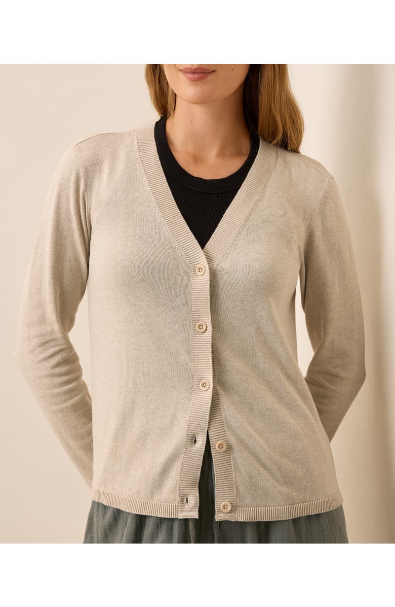 Pact Organic Classic Fine Knit V-Neck Cardigan, Alternate, color, Sandshell Heather