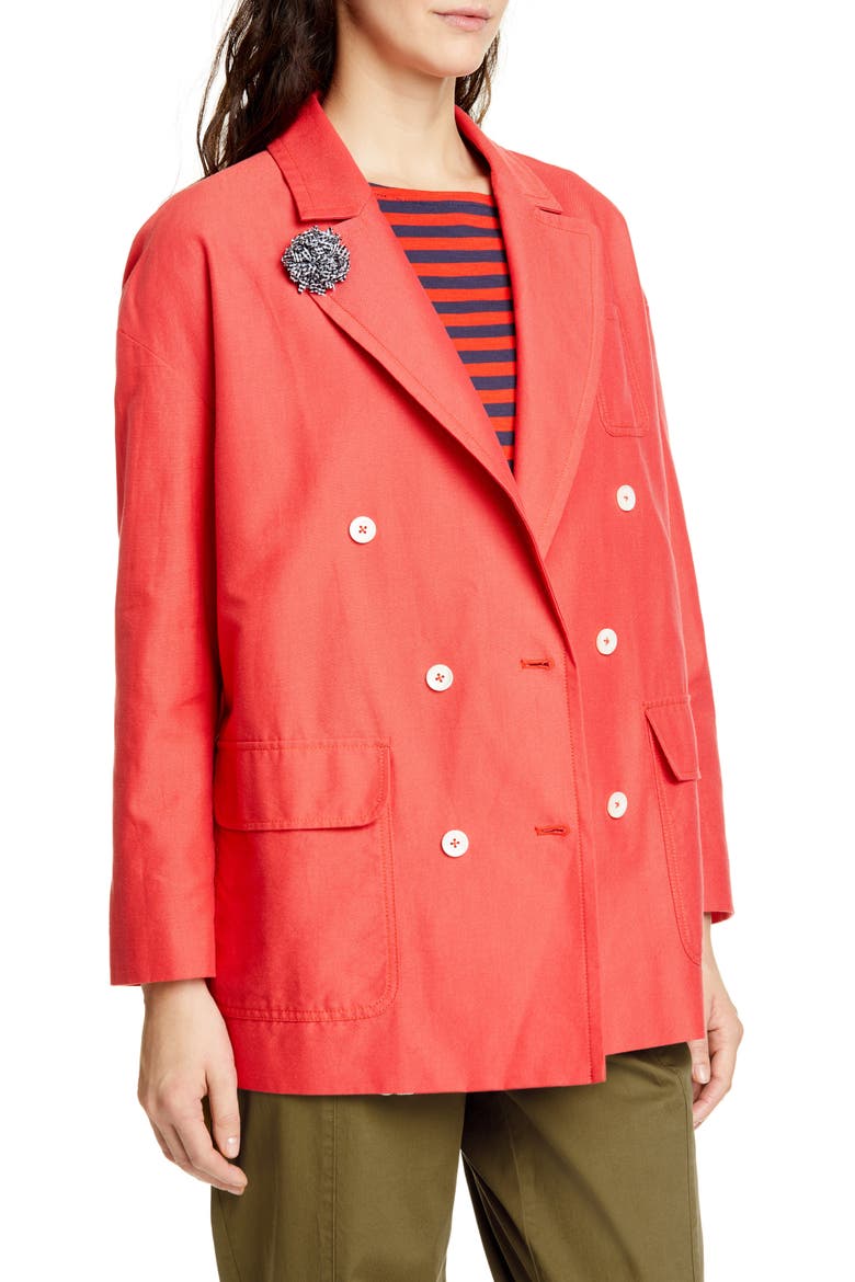Double Breasted Oxford Blazer, Alternate, color, RED TOMATO