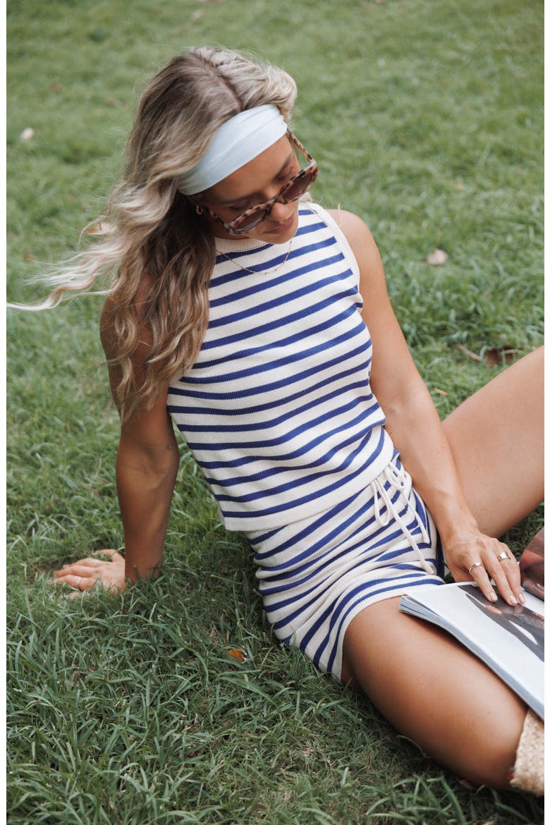 Ilona Stripe Knit Tank & Shorts Set, Alternate, color, CREAM/NAVY STRIPE