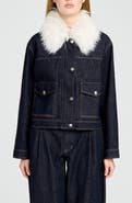WAYF Sawyer Faux Fur Collar Denim Jacket