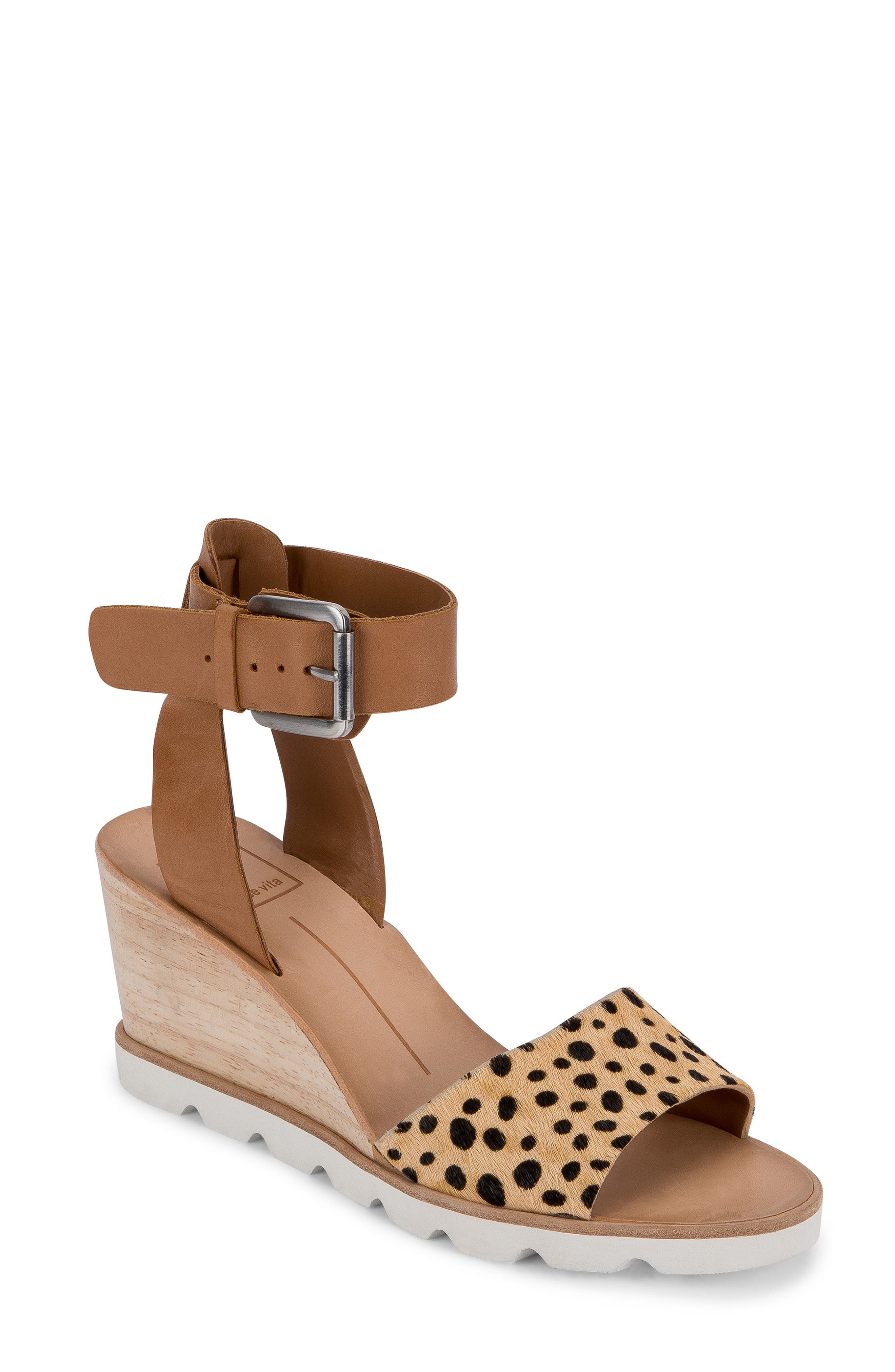 Melika Wedge Sandal, Main, color, LEOPARD PRINT CALF HAIR