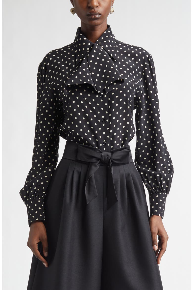Dot Silk Crêpe de Chine Shirt, Main, color, BLACK/ WHITE