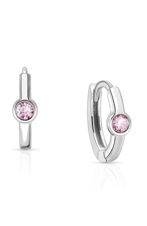 Sterling Silver 9mm Birthstone Huggie Hoops Earrings
