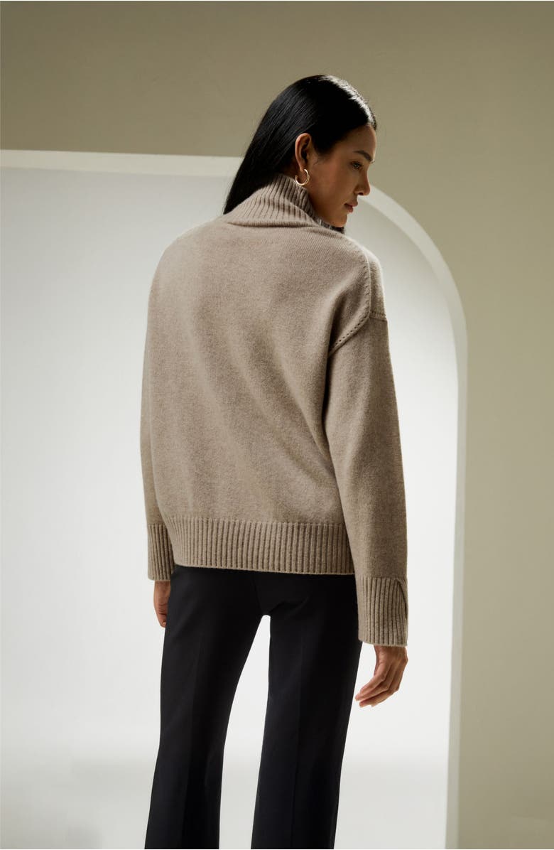 Lilysilk Turtleneck Relaxed-Fit Cashmere Sweater, Alternate, color, Beige