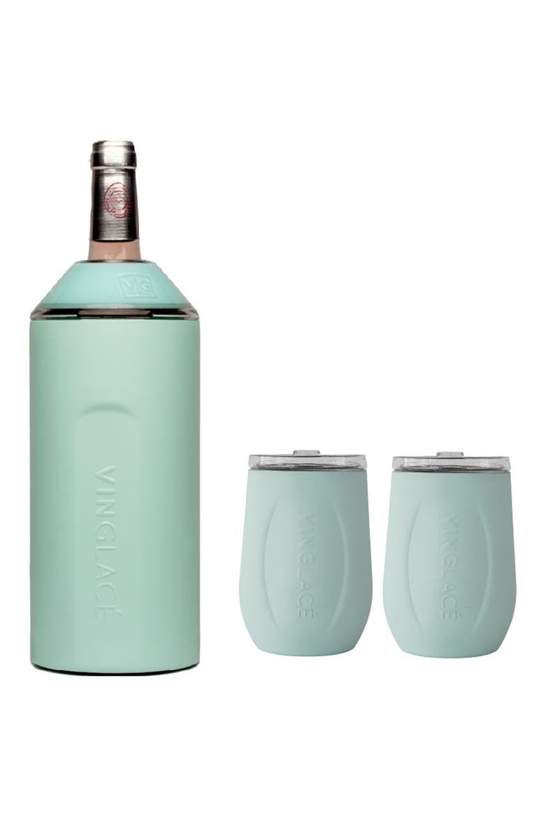 Wine Bottle Chiller & Tumbler Gift Set, Main, color, SEA GLASS