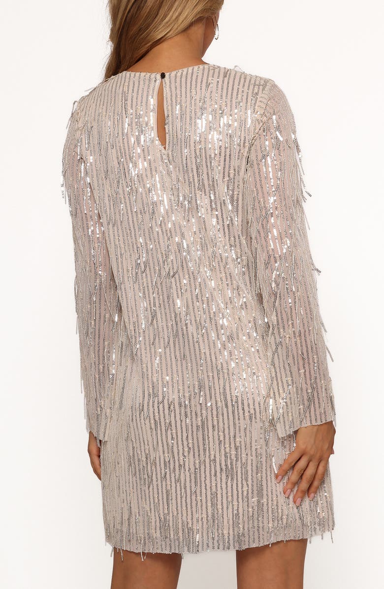 Petal & Pup Serena Long Sleeve Sequin Fringe Minidress, Alternate, color, Nude/Silver