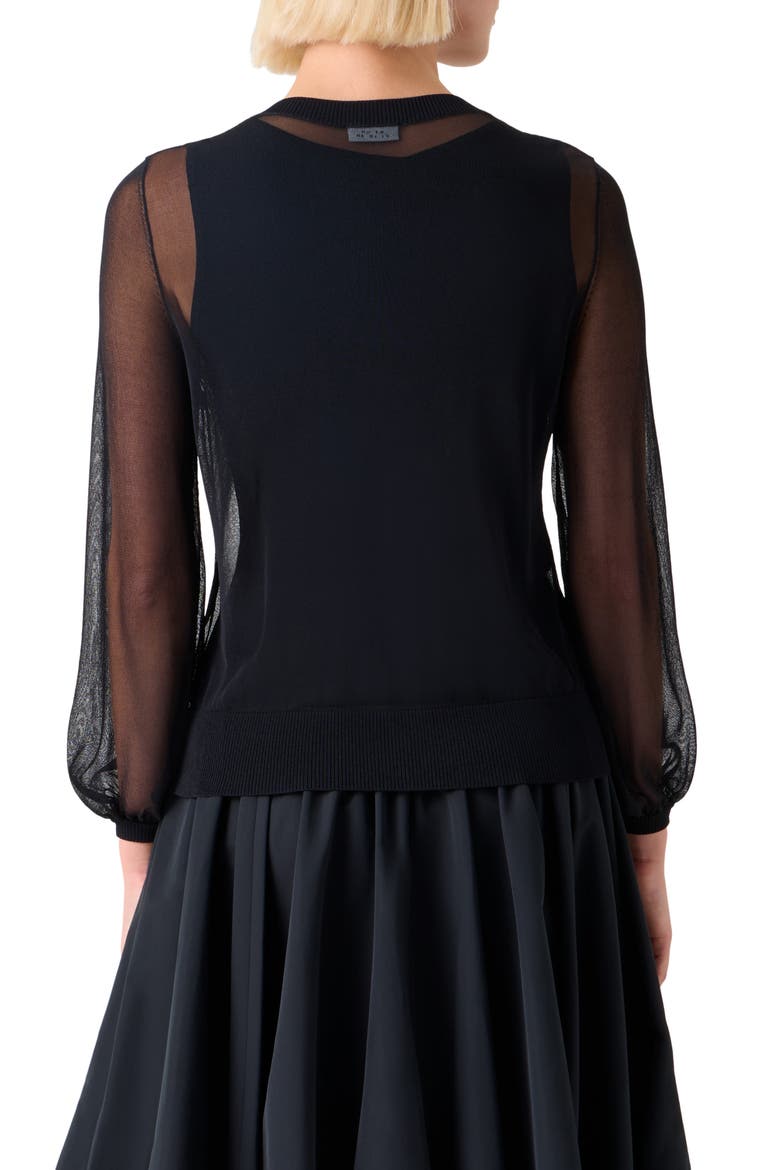 Sheer Bishop Sleeve Cardigan, Alternate, color, BLACK