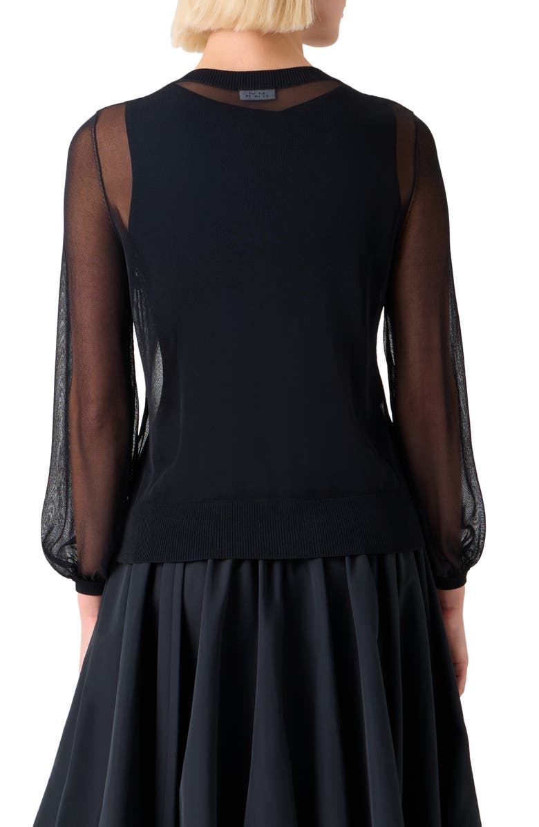 Akris punto Sheer Bishop Sleeve Cardigan, Alternate, color, Black