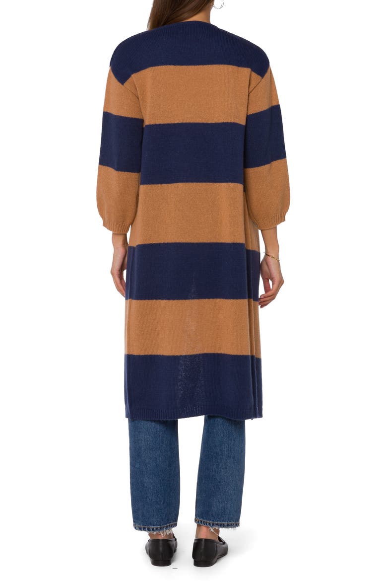 Amina 3/4 Sleeve Cardigan, Alternate, color, NAVY BROWN STRIPE