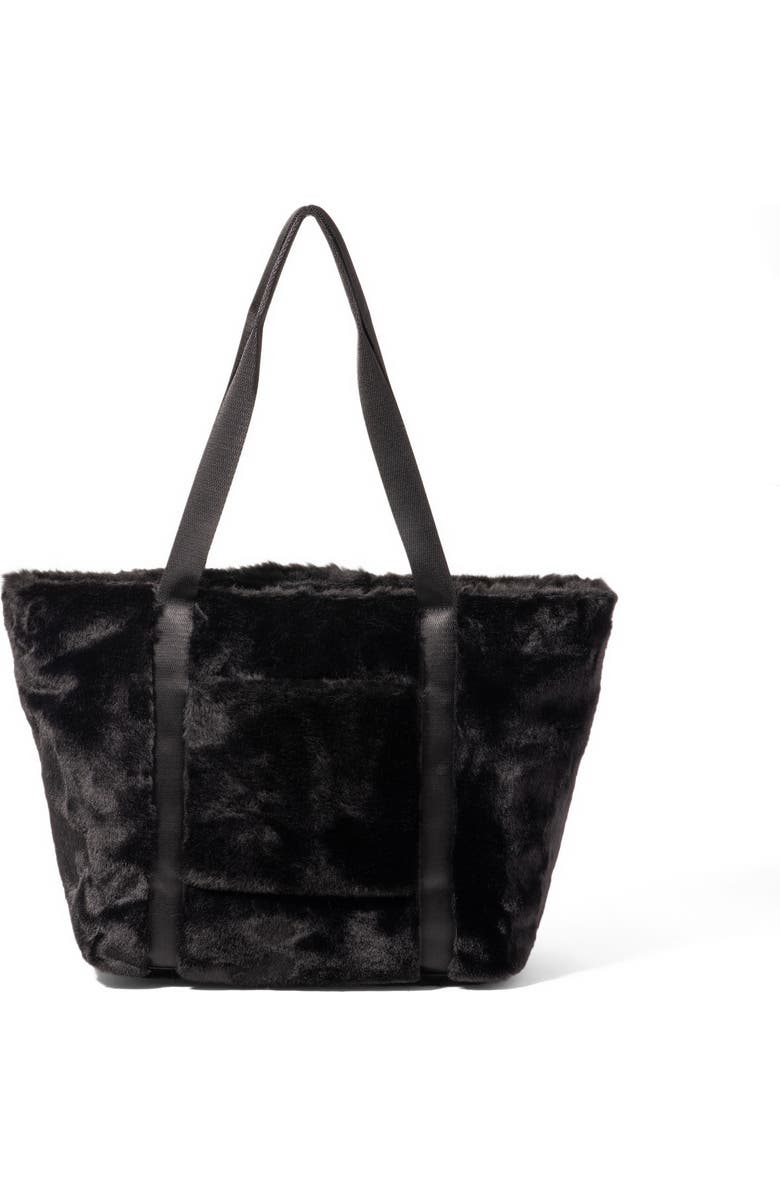 BAGGALLINI Modern Via Tote Bag, Alternate, color, Black Faux Fur