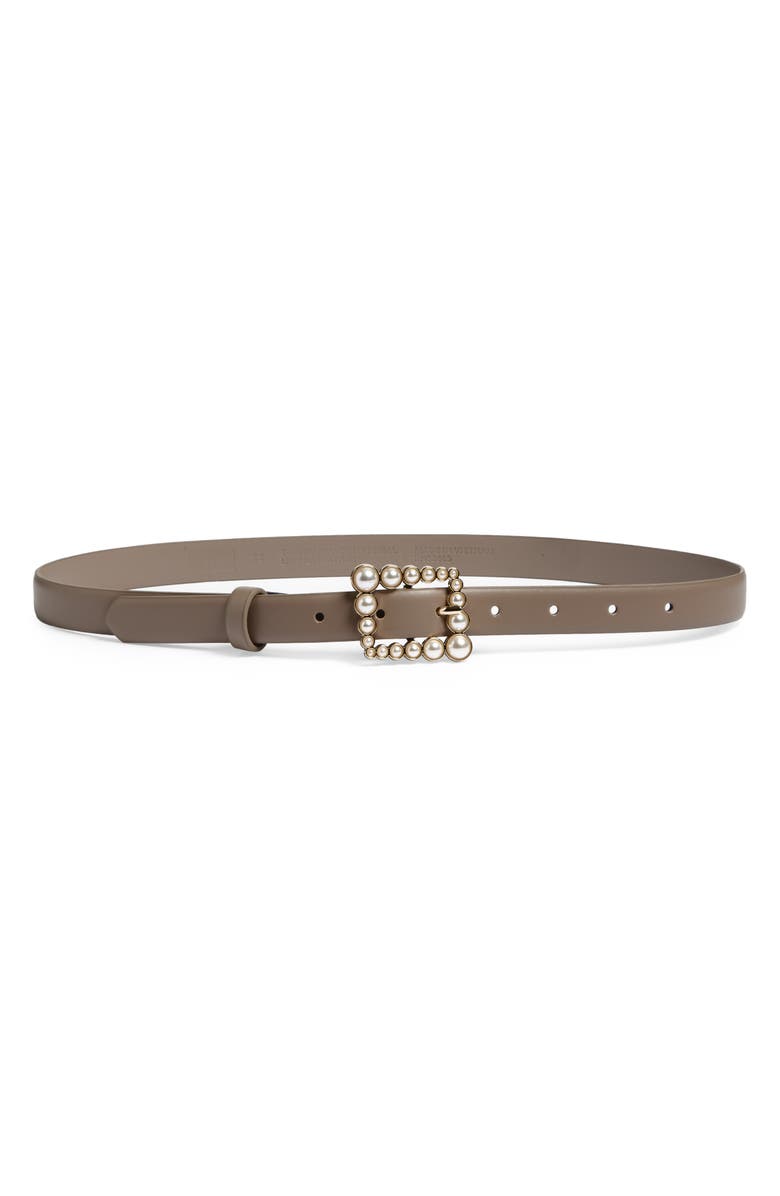 NORDSTROM RACK Faux Pearl Buckle Belt, Main, color, Taupe