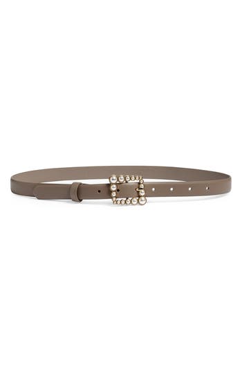 Nordstrom Rack Faux Pearl Buckle Belt In Brown