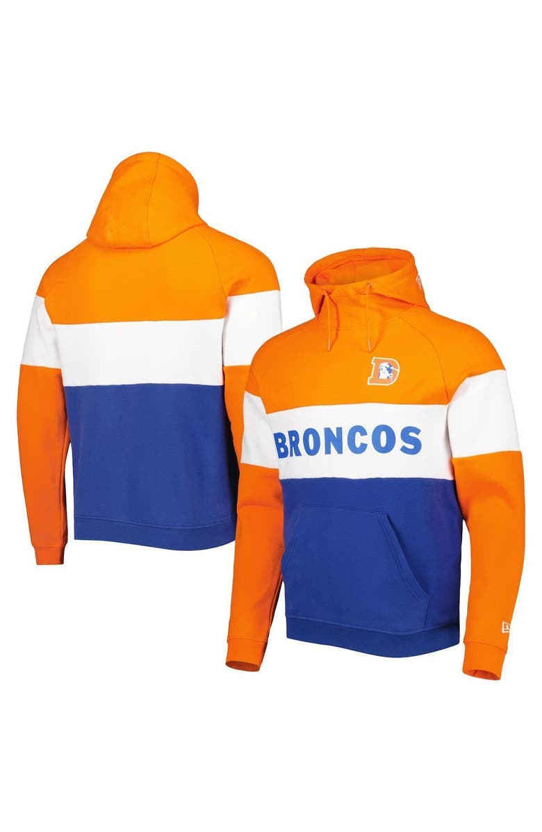New Era Men's New Era Royal/Orange Denver Broncos Colorblock Throwback Pullover Hoodie, Main, color, 