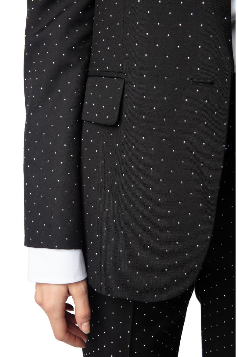 Valse Diamanté Single Breasted Crepe Blazer, Alternate, color, BLACK