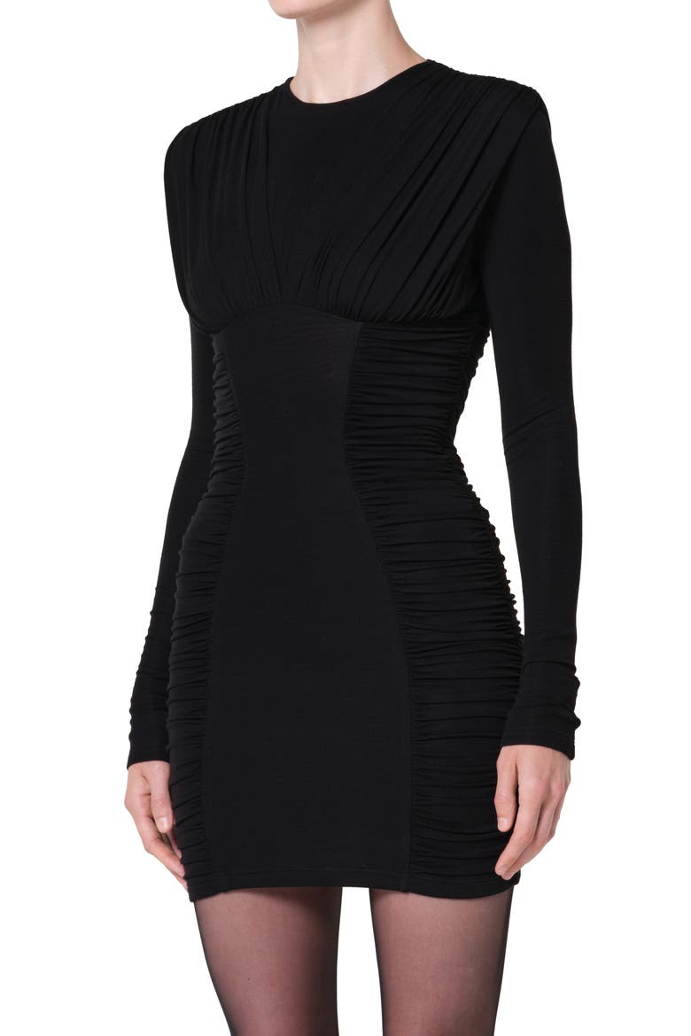Abbi Ruched Long Sleeve Minidress, Alternate, color, BLACK