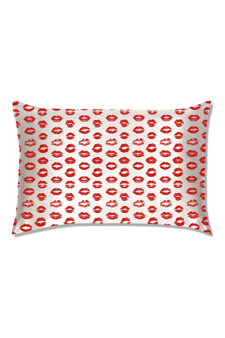 slip™ for beauty sleep Slipsilk™ Red Kisses Pure Silk Pillowcase (Limited Edition), Alternate, color, RED KISSES