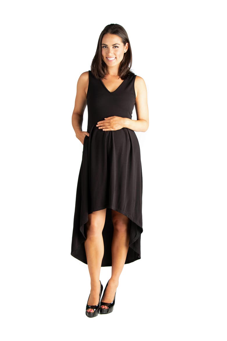 Maternity Sleeveless Fit and Flare High Low Dress, Main, color, Black