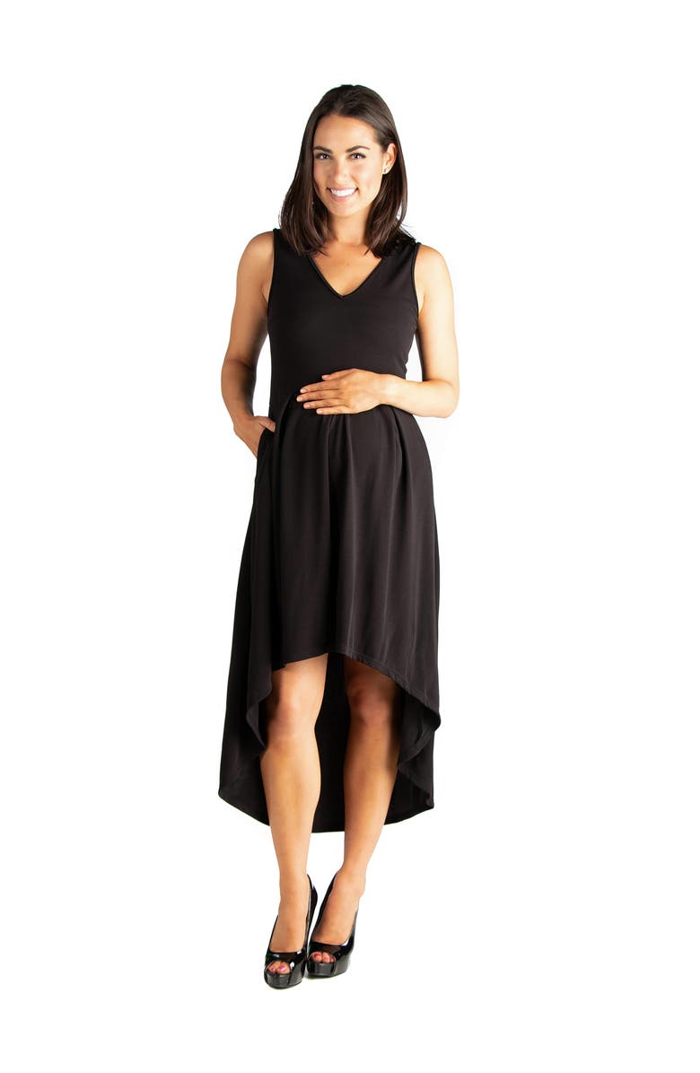 24seven Comfort Apparel Maternity Sleeveless Fit and Flare High Low Dress, Main, color, Black
