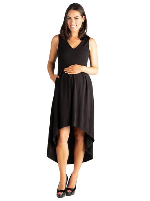 Maternity Sleeveless Fit and Flare High Low Dress