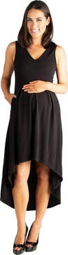 24seven Comfort Apparel Maternity Sleeveless Fit and Flare High Low Dress