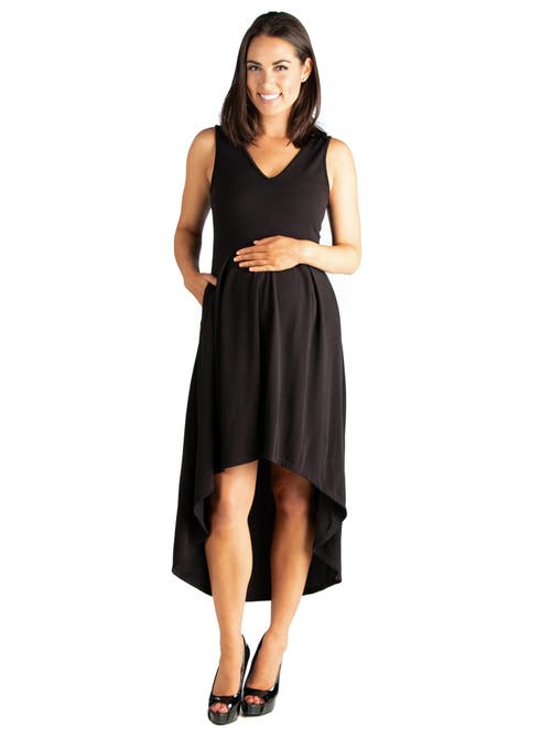 24seven Comfort Apparel Sleeveless Fit And Flare High Low Maternity Dress In Black
