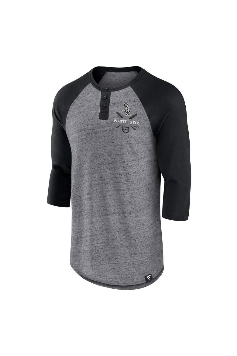 Men's Fanatics Branded Heathered Gray/Black Chicago White Sox Iconic Above Heat Speckled Raglan Henley 3/4 Sleeve T-Shirt, Alternate, color, Heather Gray